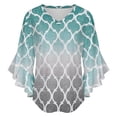 thumbnail image 5 of Moroccan Turquoise Gray Ombre Women's V-Neck Blouse With 3/4 Ruffled Bell Sleeves Casual Top Ladies Blouses, 5 of 7