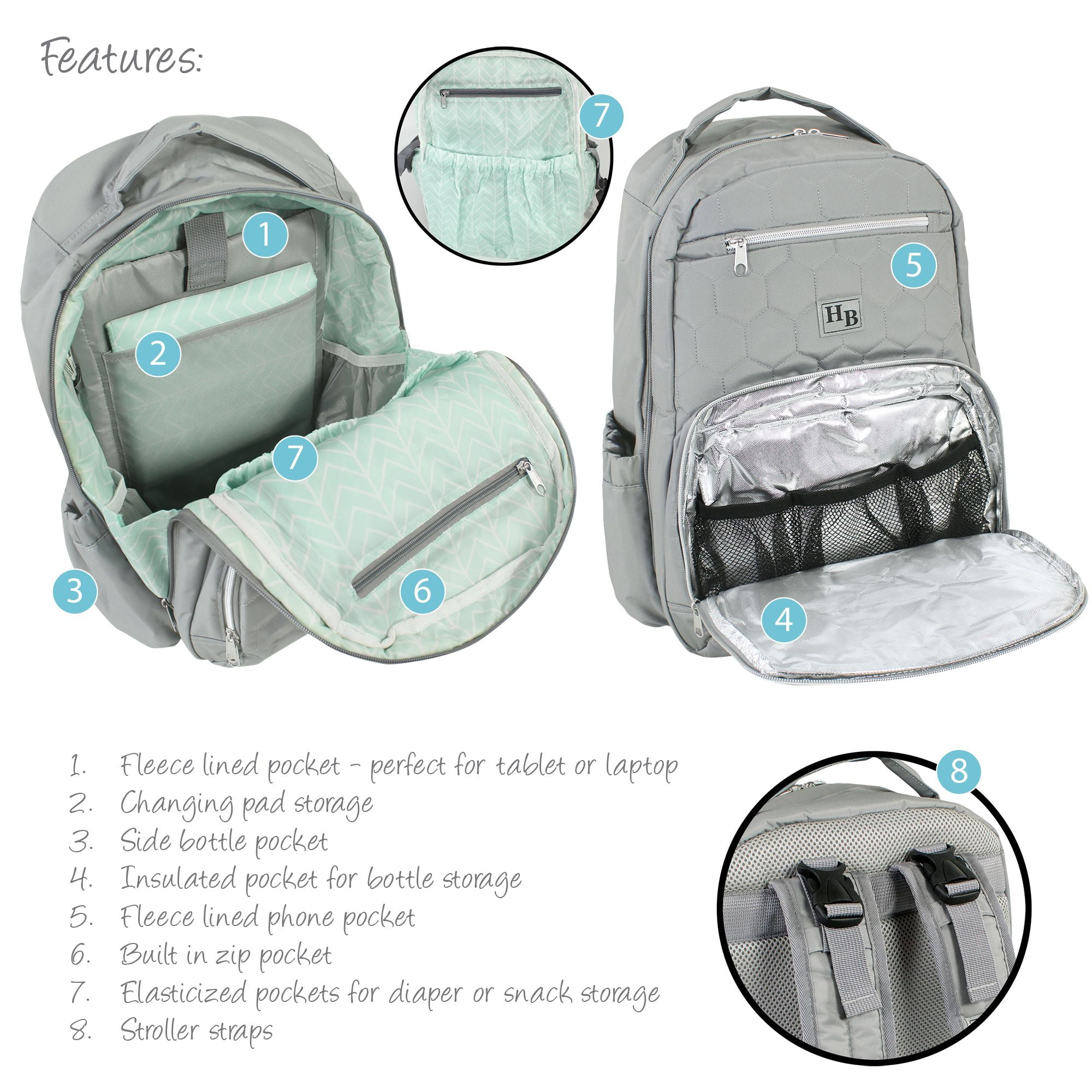 Hudson Baby Premium Diaper Bag Backpack and Changing Pad, Gray, One Size
