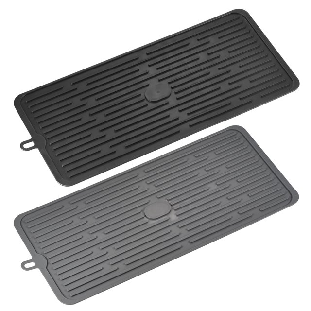 Silicona Plato Secado Alfombrilla, 2uds 18.5" x 8" Cocina Encimera Desagüe Alfombrilla Resistente Calor Almohadilla Adecuado para Mostrador, Fregadero- Negro Gris Profundo