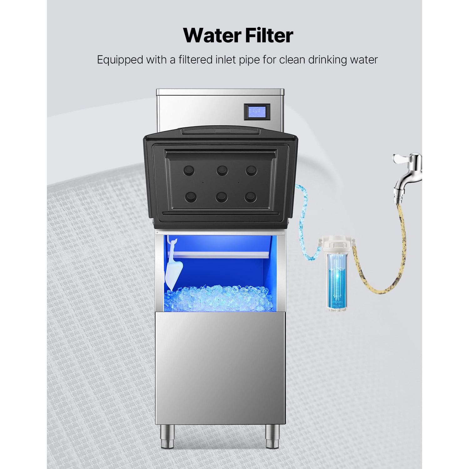 KFFKFF 250Lbs/24H Commercial Ice Maker Storage Bins Stainless Steel Anti-Slip Rubber Feet, Storage Bins ONLY