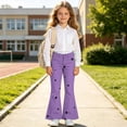 thumbnail image 3 of Spazoro Girls Flare Pants with Pockets, Loose Fit Star Print Button Closure Flare Leg Zip Up Casual Bell Bottom Trousers Purple Size 6-7, 3 of 8