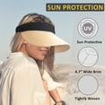 thumbnail image 4 of Large Brim Sun Hats for Women, Straw Sun Visor Hat Wide Brim Summer UV Protection Beach Cap, Lightweight Foldable Floppy Hat Breathable Casual Summer Outdoor Hat, Khaki, 4 of 7