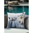 thumbnail image 4 of Outdoor Pillows Waterproof, Navy Blue Pumpkin Fall Bedding Throw Pillows with Insert for Couch Sofa Bed, Thanksgiving Botanical Checkered 18x18 Inch Pillowcases Decorative Patio Pillow Set of 1, 4 of 8
