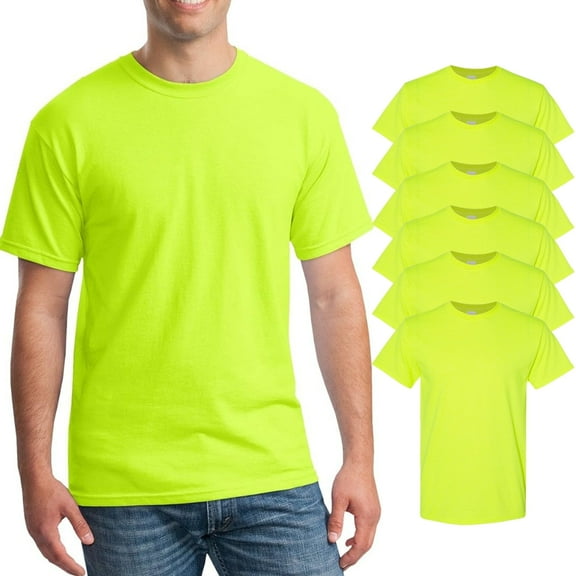 Safety Green T-Shirts Man Hi Vis Tee, Pack-6 Work Shirts Size: M