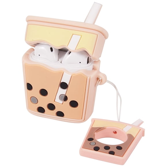 For Airpods Case   3D Fashion Cute Cartoon Airpods Case Cover Soft Silicone Shockproof Protective Case Cover Skin with Ring Buckle Holder for  Airpods 1 & 2 Charging Case?Boba Tea?