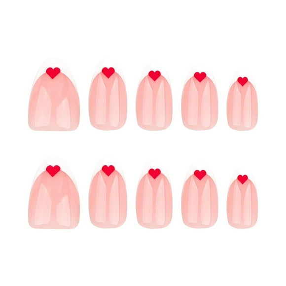 Hearth & Gear Short Wearable Red Heart Nails Almond Shape Elegant 24 + Application Kit Short Nail Tips Coffin Shape Half Cover Nail Acrylic Coffin Tips Acrylic Nail Tips Natural Long Gel X French