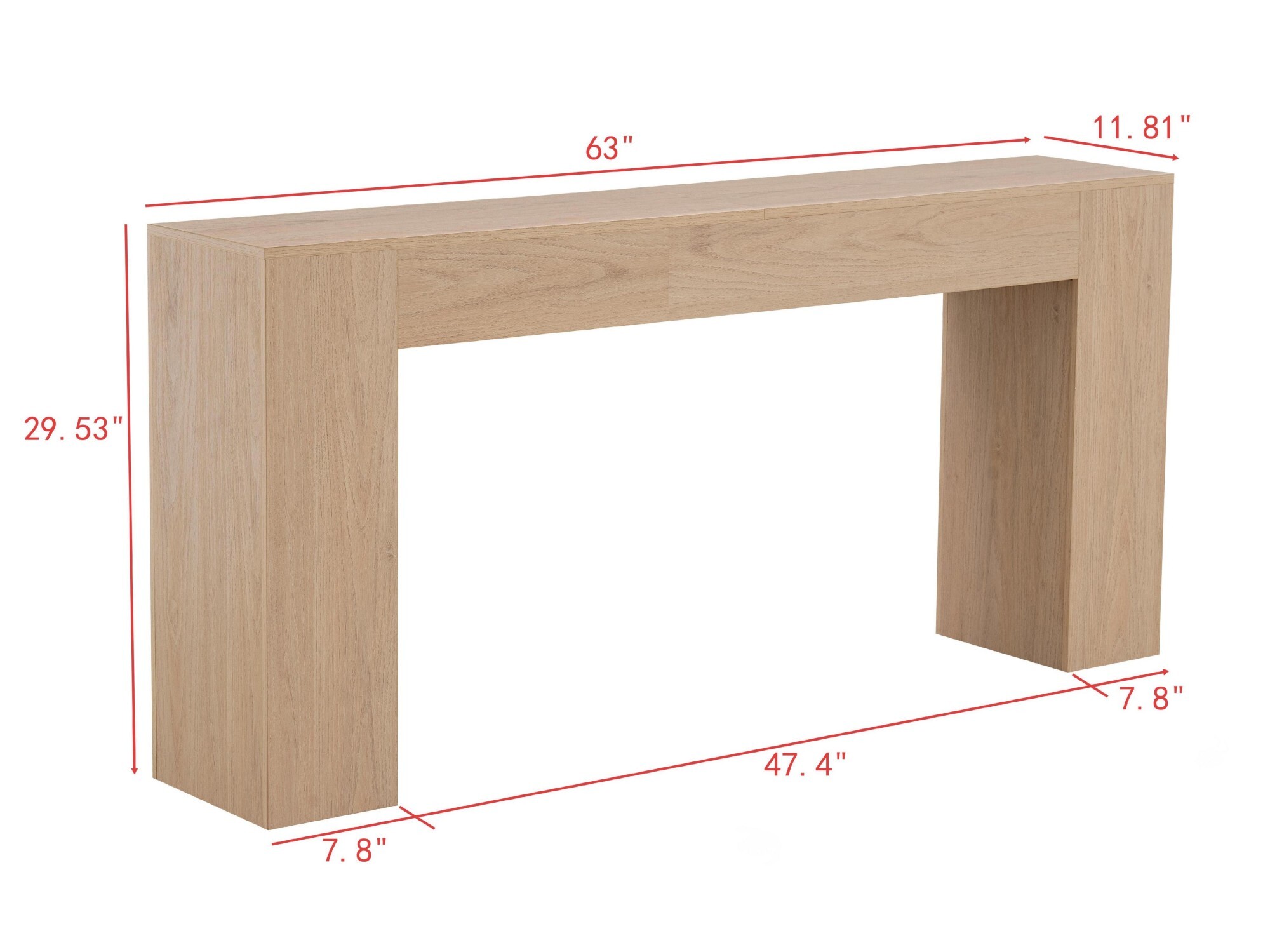 AENKYO 63" Farmhouse Console Table, Extra Long Sofa Table for Entryway and Living Room, Rustic Wood Finish, Light Oak