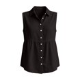 thumbnail image 4 of Women T Shirts Loose Ruched Sleeveless Lapel Button Solid Print Tank Top Everyday Wear Tees for Women L, 4 of 4