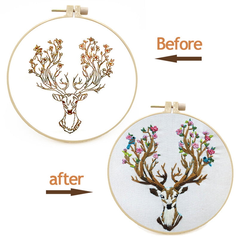 3 Pack Christmas Embroidery Kits for Beginners Stamped Embroidery Kit Includes Embroidery Cloth with Pattern Embroidery Hoop Instruction Cotton Threads Set andNeedles Gift for Mom, Grandma (Style B)