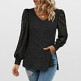 thumbnail image 2 of JGNGSHN Ribbed Knitted Long Sleeve Tops for Women Side Swing Fork Lace Top V Neck Blouse Casual Loose Fashion Shirts, 2 of 5