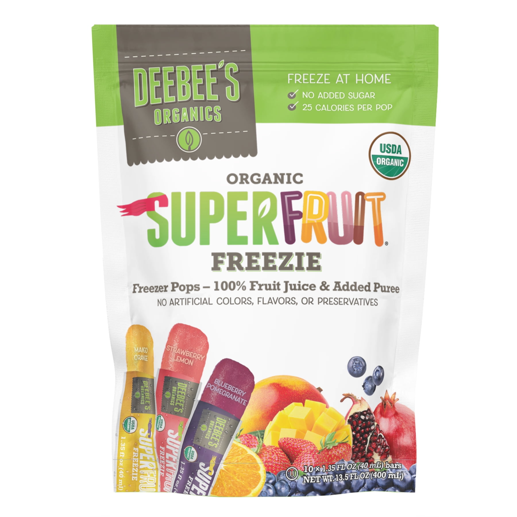 Deebee's Organics Fruit Freezies Ice Pops, 1.35 oz, 10 Count Pack Of 18