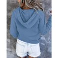 thumbnail image 3 of Women Hooded Button Collar Drawstring Hoodies Long Sleeve Pure Color Pullover Sweatshirts With Pocket, 3 of 5