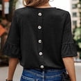 thumbnail image 4 of Pompotops Blouse d'Été Décontractée à Manches Trois-Quarts pour Femmes, Col Rond, Tops Unis, T-Shirt en Solde, 4 of 7