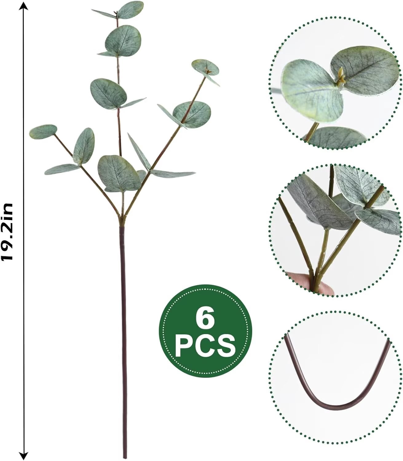 Pakyozj 6pcs Real Touch Artificial Faux Eucalyptus Stems Dual-Sided Lifelike Leaves Fake Eucalyptus Greenery Plants for Wedding Flower Arrangement Centerpiece Bouquet Home Office Decor