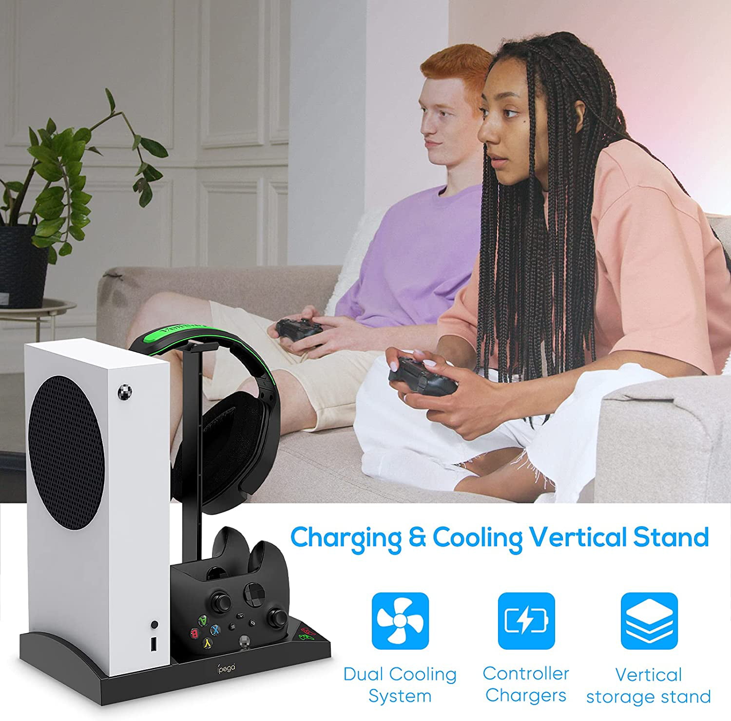 Charger Stand with Cooling Fan for Xbox Series S Console and