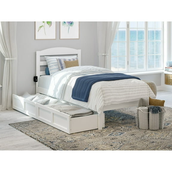 AFI Warren Platform Bed with 2 Storage Drawers White Twin