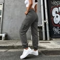 thumbnail image 7 of Ghalytn Women's Elastic Waist Cargo Jogger Pants - Multi-Pocket Tapered Ankle Cuff Casual Outdoor Bottoms, 7 of 7