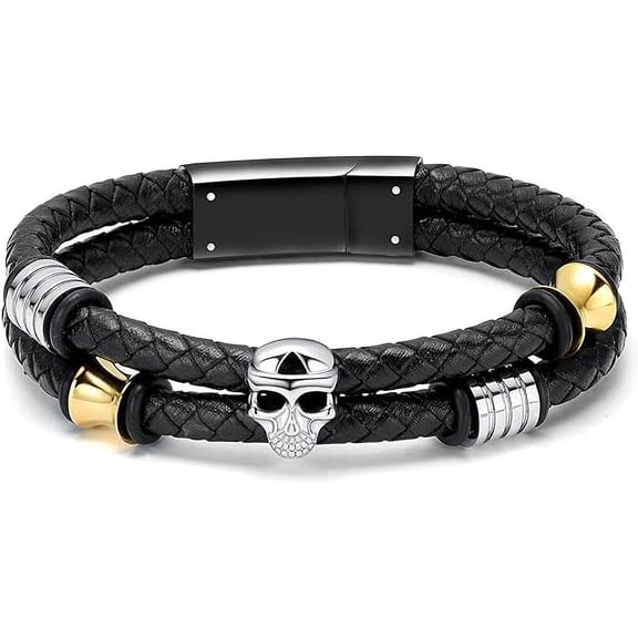 Halloween Skull Urn Cremation Jewelry Skull Urn Bracelet for Ashes Keepsake Memorial Bangle Braided Leather Wristband Cremation Bracelet for Men Women Halloween Gift