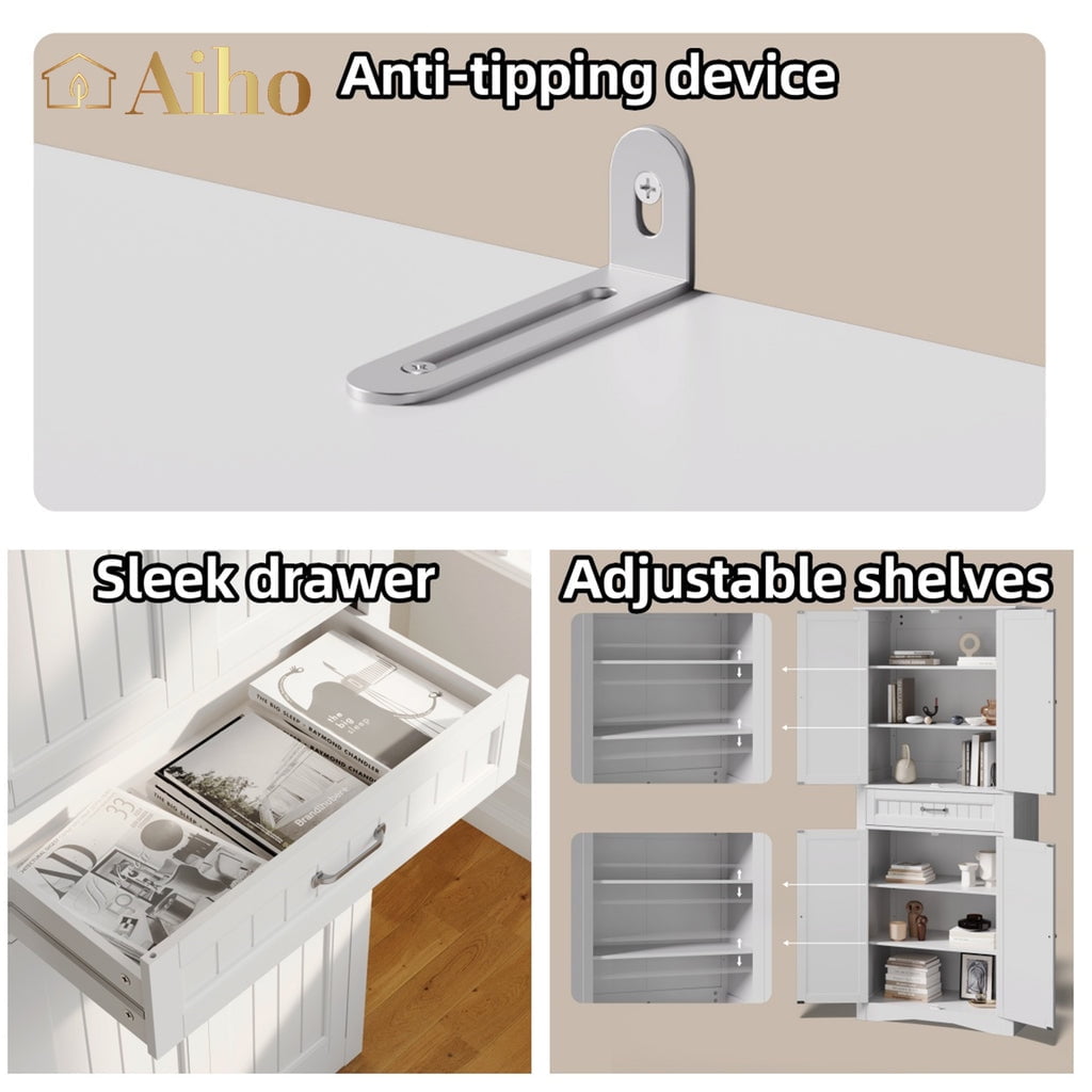 Aiho 71" Kitchen Pantry Storage Cabinet, Storage Cabinet with Barn Doors, Drawer, Adjustable Shelves(图2)