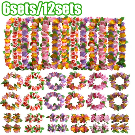 Cheers.US 6/12Pcs Hawaiian Leis Kits,Hawaiian Luau Party Supplies-Hawaiian Leis Perfect for Your Hawaii Luaus, Luau Party Supplies for Tropical Luau Hawaiian Party