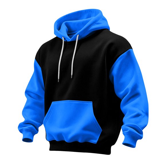 IAJDKMEK Men's Hoodie Sweatshirt Long Sleeve - Color Block with Pockets Casual Sports Pullover, Comfortable Hooded Top for Men,Blue L