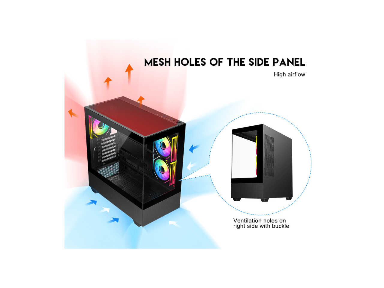 DIYPC ARGB-N5-BK Black USB3.0 / Type C ATX Mid Tower Gaming Computer Case w/2 x Tempered Glass Side Panel and 3 x ARGB PWM Fans Pre-Installed, Support BTF Back Plug MB