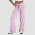 thumbnail image 2 of Gibobby Womens Pants Clearance Sweatpants Solid Cotton Linen Drawstring Elastic Waist Long Wide Leg Pants(Pink,XXL), 2 of 6