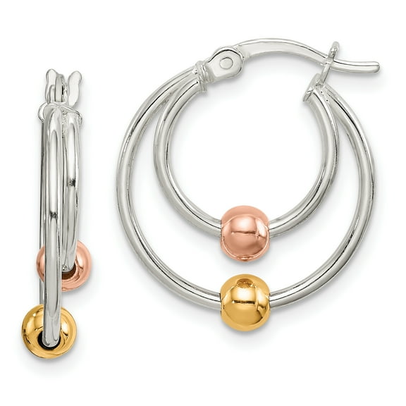 Primal Silver Sterling Silver with Rose and Gold-tone Bead Hoop Earrings