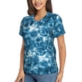 thumbnail image 2 of Fuzoiu Blue Tie Dye Print Women's Classic V-Neck T-Shirt, Short Sleeve V Neck Tees for Casual Everyday Wear,Casual Fit Tee,Summer Fashion Tops-Large, 2 of 5