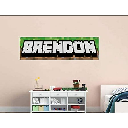 Personalized Gamer Name Banner 4 Feet Wide Reusable Heavy Duty Banner 3D Looking Pixel Background Gamer Party Decor Turns Into Room Wall Decor
