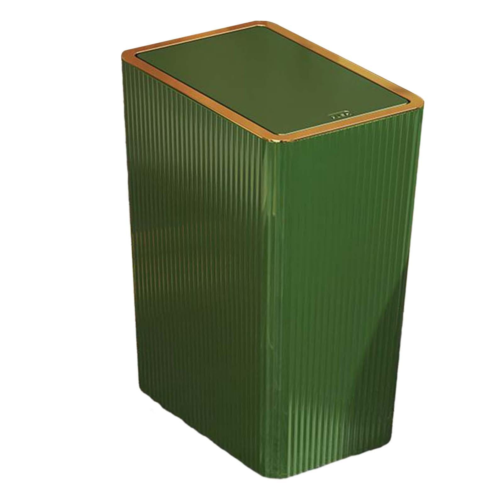 Kitchen Wastebasket with Press Type Lid Narrow Garbage Can, Paper Basket Organizer, Bathroom Trash Can with Lids for Study 15L Green