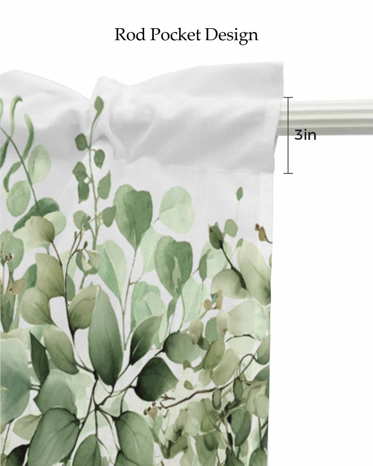 Sage Green Eucalyptus Linen Curtain Valance for Bedroom/Bathroom/Kitchen/Living/Dining Room Window,Country Nature Plant Leaves Botany White Pocket Topper Drapes Decorative Cafe Drapery Panel 54"x18"
