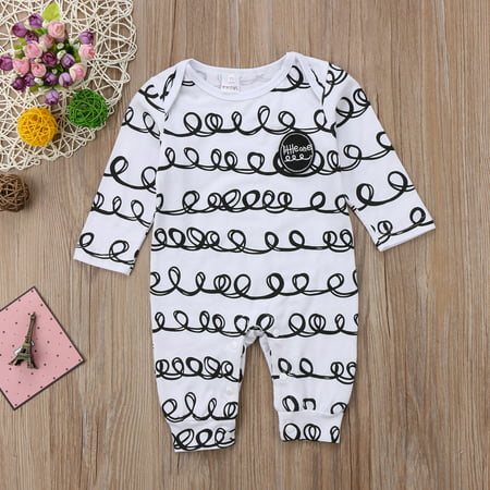 Infant Toddler Baby Boy Girl Long Sleeve Curve Romper Jumpsuit Playsuit One-Piece