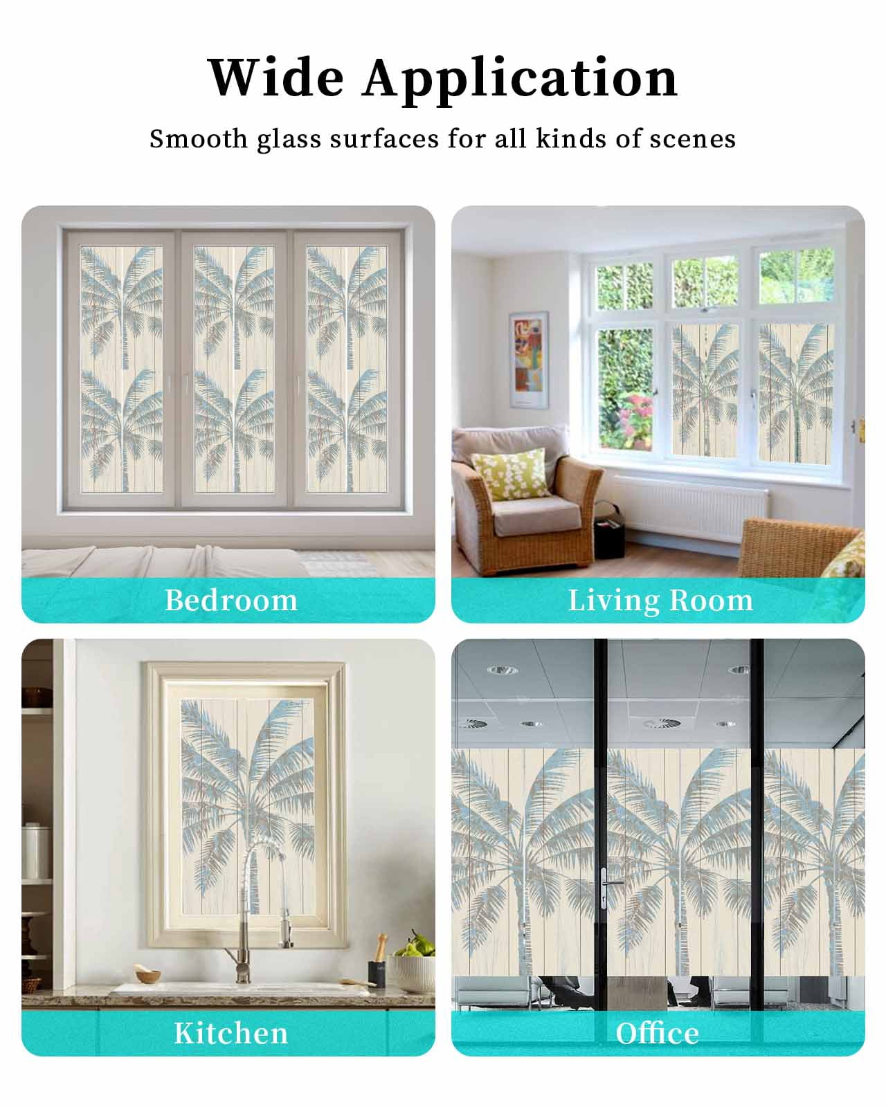 Window Privacy Film Summer Palm Trees Stained Glass Window Film Decorative Sun Block Window Cover Tropical Plants Vintage Wood Grain Window Clings Static Adhesive Sticker for Bathroom 35.4"x78.7"