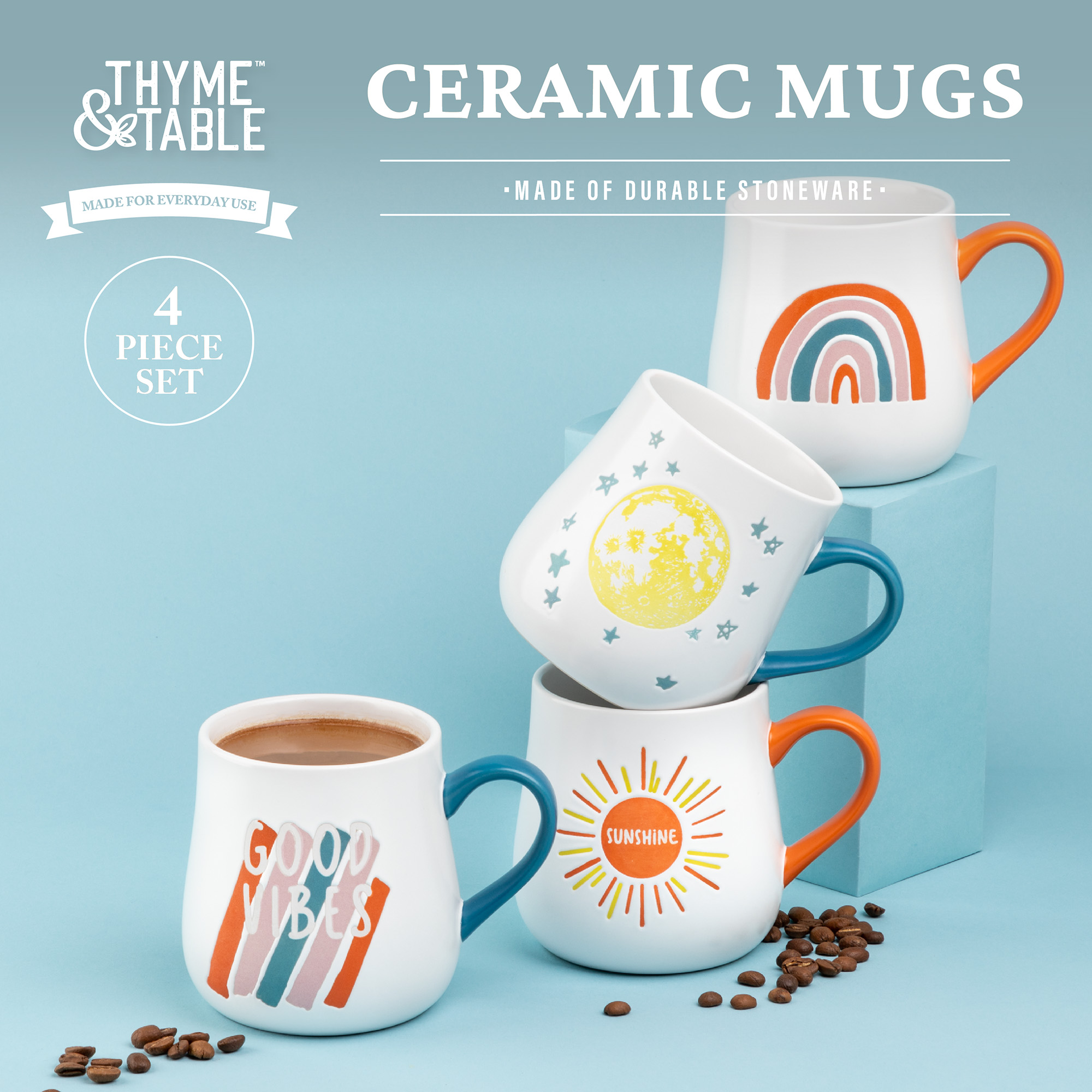 Thyme & Table Stoneware Coffee Mugs, 15 fl oz, Set of 4