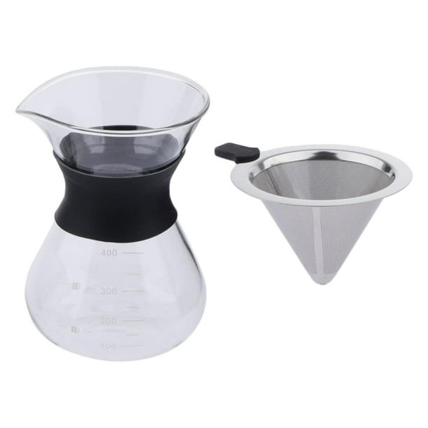 Cafetera de 14 oz, jarra de vidrio con gotero para café vertido, borosilicato 400ml con filtro