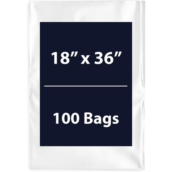 Multiple Sizes Clear Flat Poly Bags - 18"x36" & (100 Bags) 1.5Mil Flat Open Top Plastic Packaging Packing | Flexible and Durable Plastic Bags | Low-Density Polyethylene (LDPE)