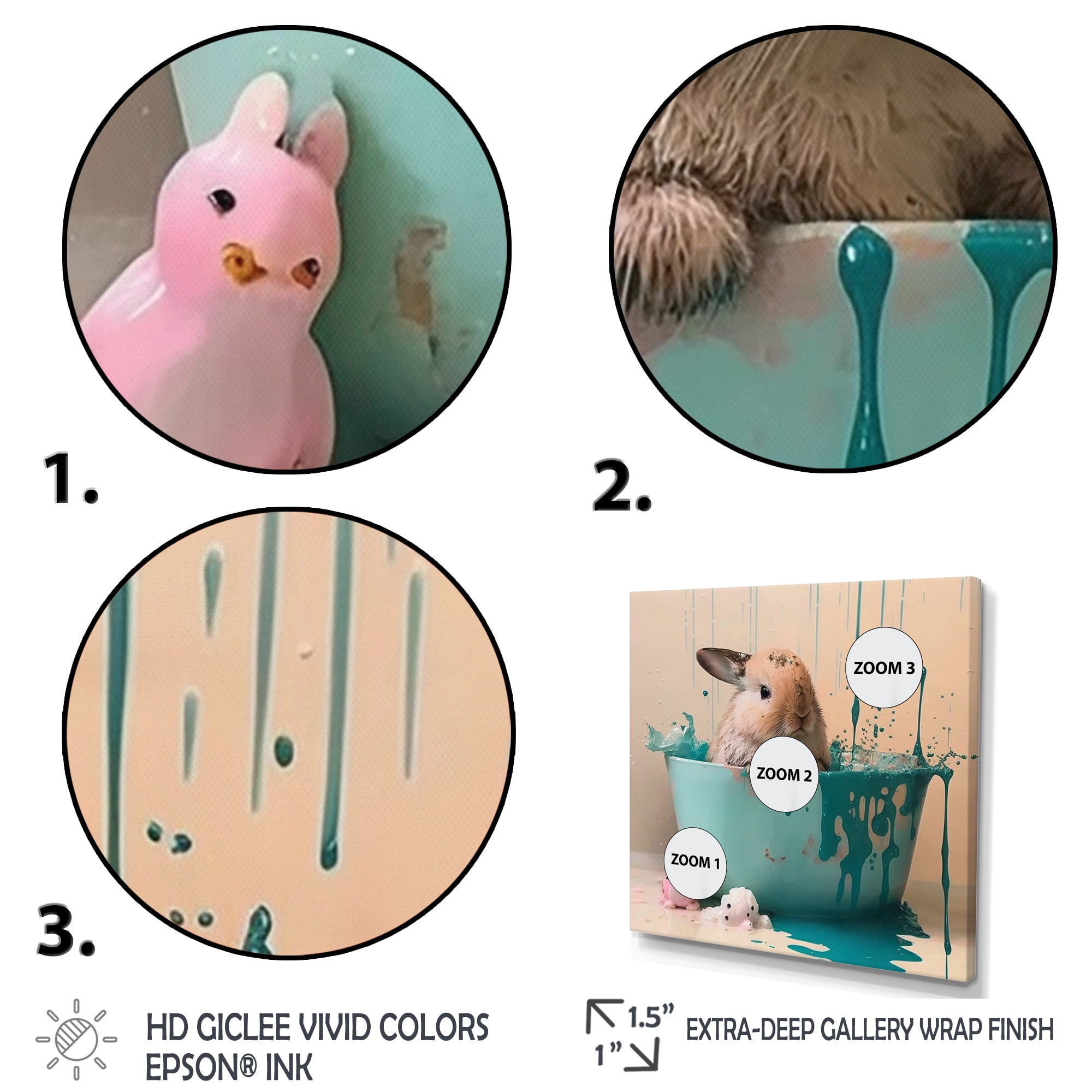Designart Funny Rabbit In The Tub I Canvas Wall Art