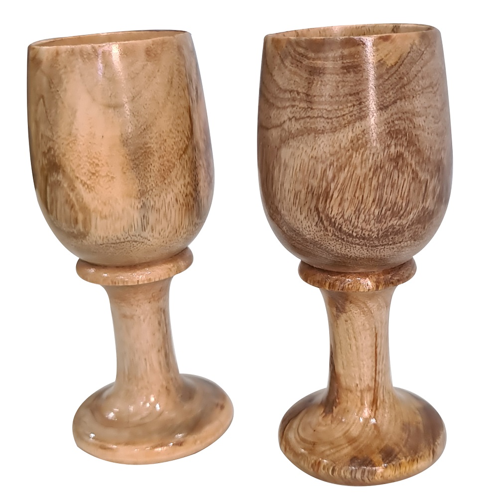 CollectiblesBuy Rustic Wooden Chalice Set of 2 Wood Goblet Kitchen Gift & Home Decor Handcrafted Wooden Goblet Drinking Wine Beer Ale Glass