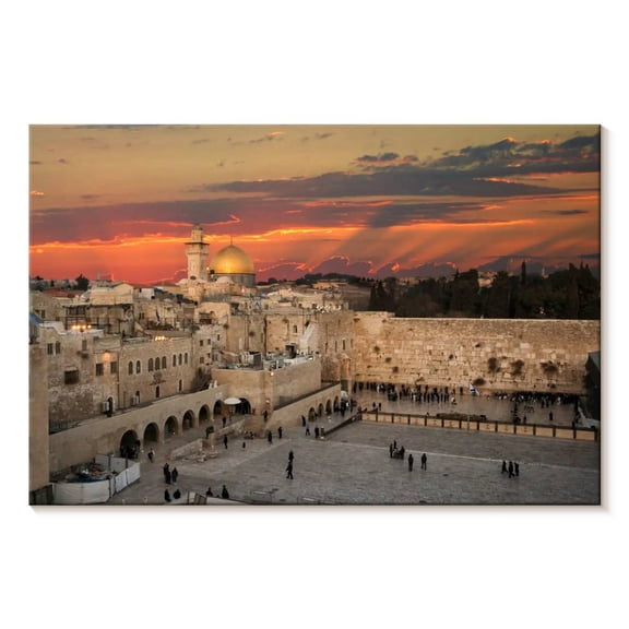 Elephant Stock Jerusalem Temple Mount Wall Art - Horizontal Canvas Wall Art - Living Room Wall Decor - Places Canvas - Orange And Gray Decor - 12" x 8"