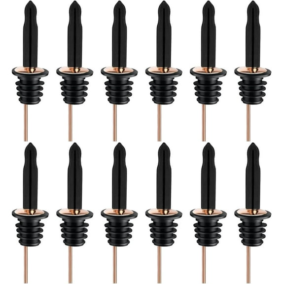 12 Pack Liquor Bottle Pourers, Liquor Pour Spout for Liquor Bottles, Stainless Steel Olive oil Dispenser Spout, Alcohol Pourer Dust Caps Long Covers, Rose Gold
