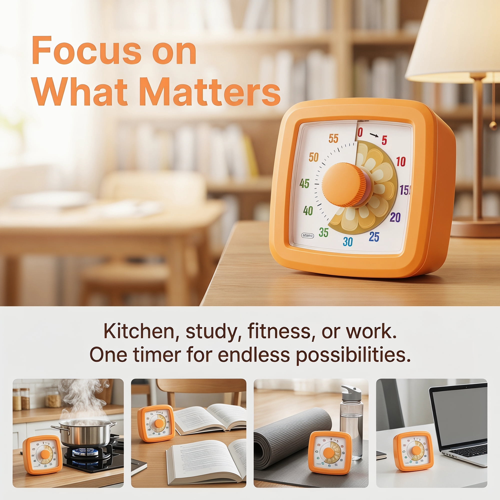 Unique Bargains 60 Minute Digital Visual Timer with Loud Alarm for Studying Orange