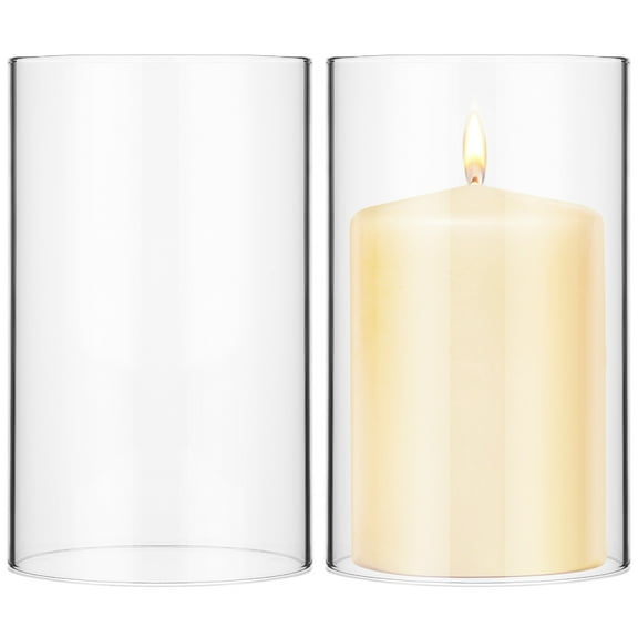 2 Pcs Candle Holder Sleeves Clear Cylinder Shape Glass Candle Holders Chimney Tubes Open-Ended Candle Shades