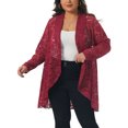 thumbnail image 2 of DARING DIVA Women's Plus Cardigan Open Front  Sheer Lace Crochet Cover Up 1X Wine Red, 2 of 6