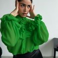 thumbnail image 3 of D&J Fashion Women's Chiffon Shirt Sheer Ruffle Blouse, 3 of 5