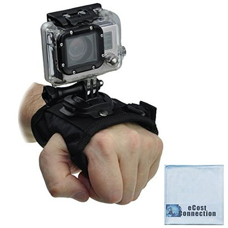 Rotating Wrist Strap Mount for GoPro HERO1, HERO2, HERO3, 3+, HERO4, HERO5 Cameras + eCostConnection Microfiber