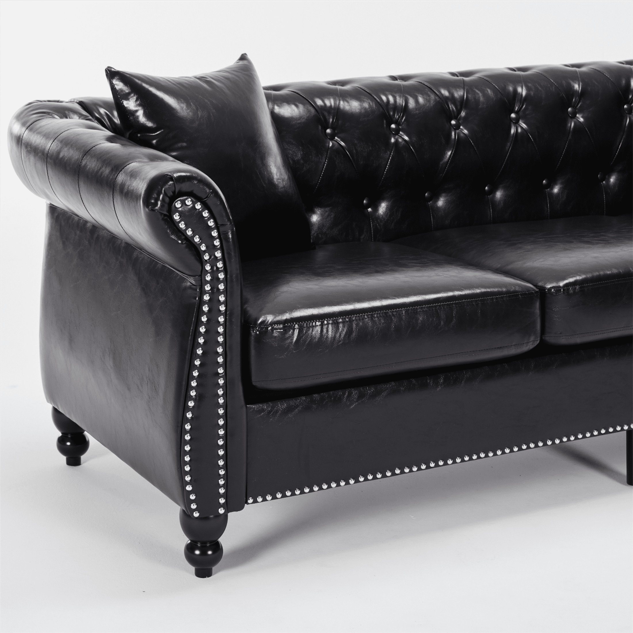 Yeahumalia 83.4'' 3-Seater Chesterfield Sofa Upholstered Sofa Padded Seat, Button Tufted Sofa with Nailhead Trim and Backrest, Faux Leather Couch, Black