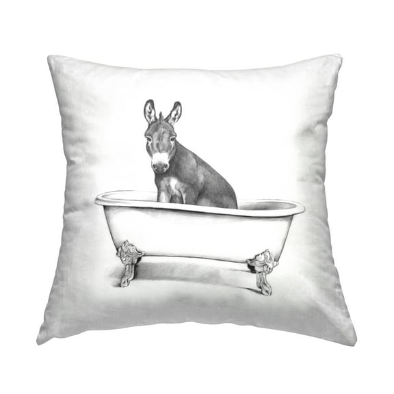 Stupell Industries Donkey in Claw Tub Rural Farm Animal Portrait Design by Victoria Borges Throw Pillow
