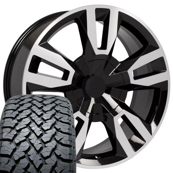 OE Wheels CV40 22 Inch Rims and Tires Fit Tahoe RST Style 6x139.7 22x9 Gloss Black Machined - Hollander 5620 - TS-37 AT 285/45-22 (Set of 4)