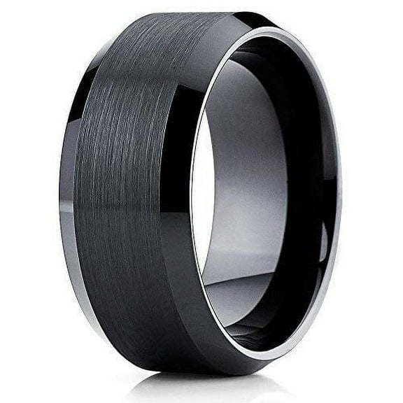 Silly Kings Jewelry 10mm Black Tungsten Carbide Ring Comfort Fit Wedding Band Brushed Finish (10)